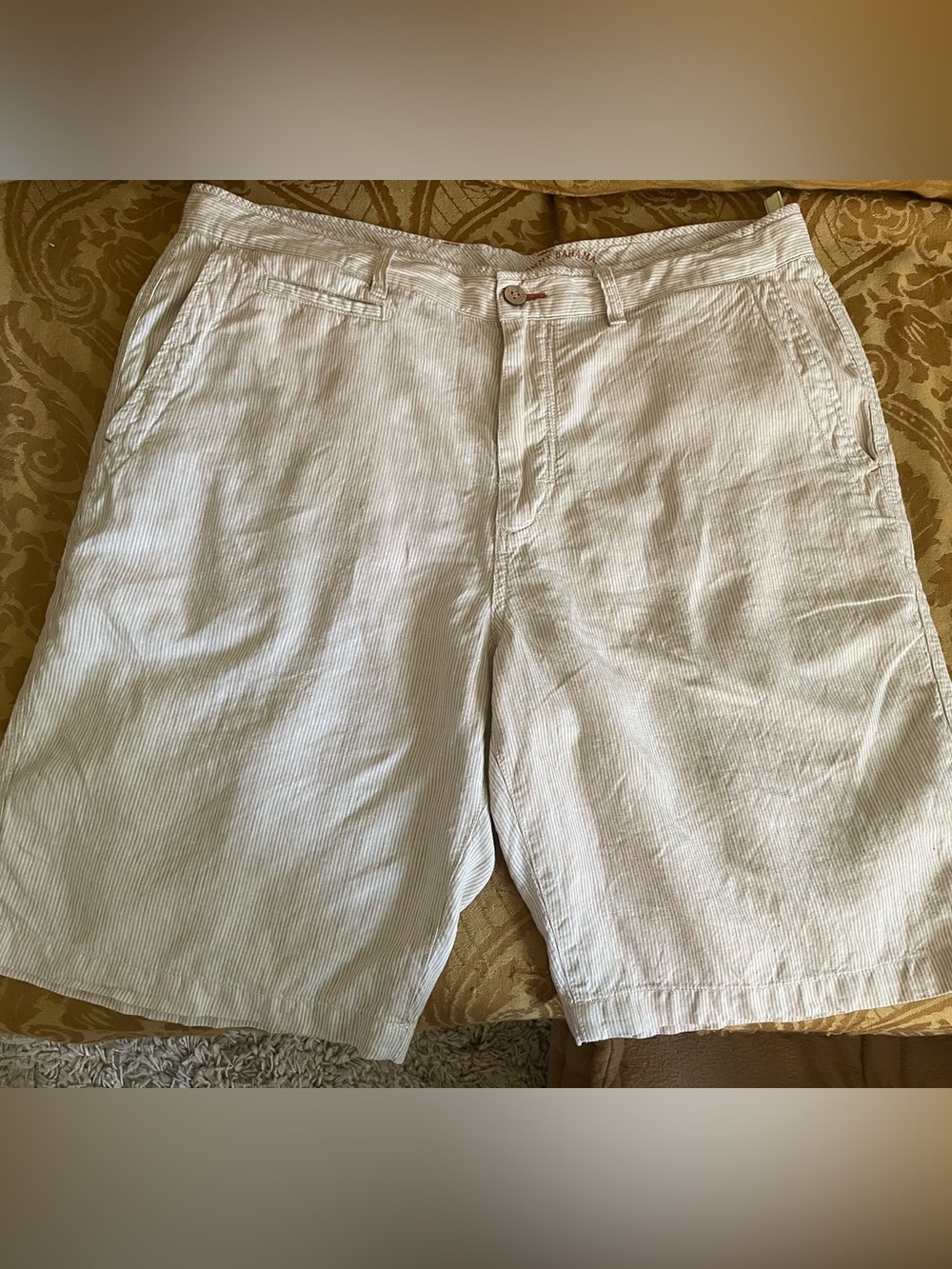 Tommy Bahama Beige Pinstripe Flat Front linen Shorts 38